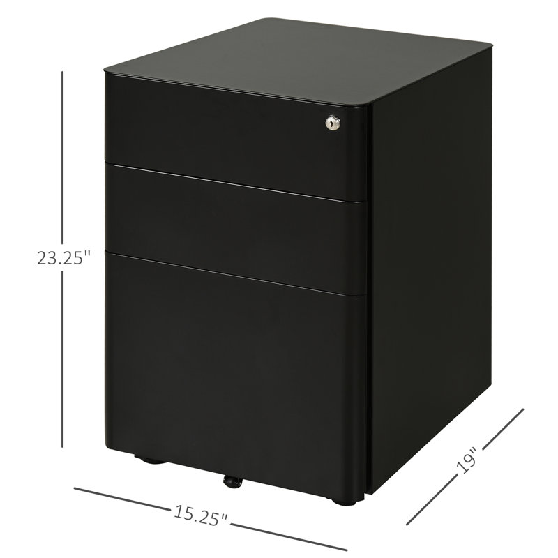 15.4'' Wide 3 -Drawer Mobile Steel File Cabinet, Black