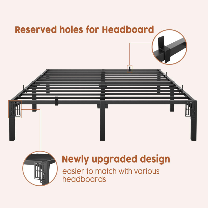 King Platform Bed Frame, 14" High Heavy-Duty Metal Frame with Steel Slats, 800 lbs Capacity & Under-Bed Storage, King