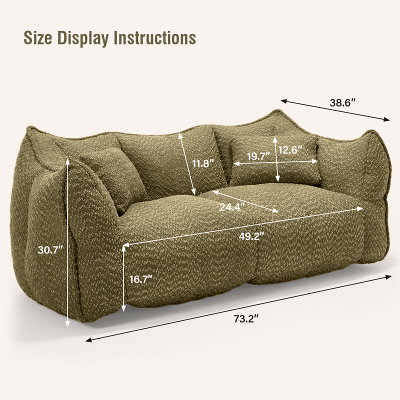 Compressed Sofa, Two-Seat Bean Bag Sofa With Pillows And Armrests For Bedroom Living Room, Green Fabric