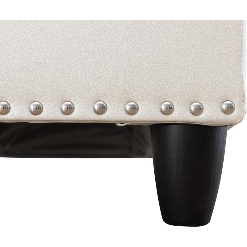 Tufted Storage Ottoman With Nailhead Trim, White