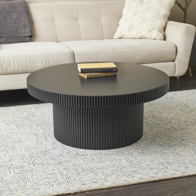 Table basse de salon nervurée en bois noir 36 po x 36 po x 16 po