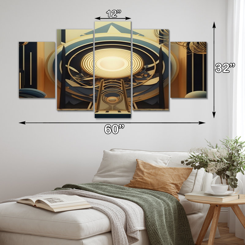  «Master Consciousness Futur Geometric Seance V - Art mural moderne sur toile géométrique - 5 panneaux