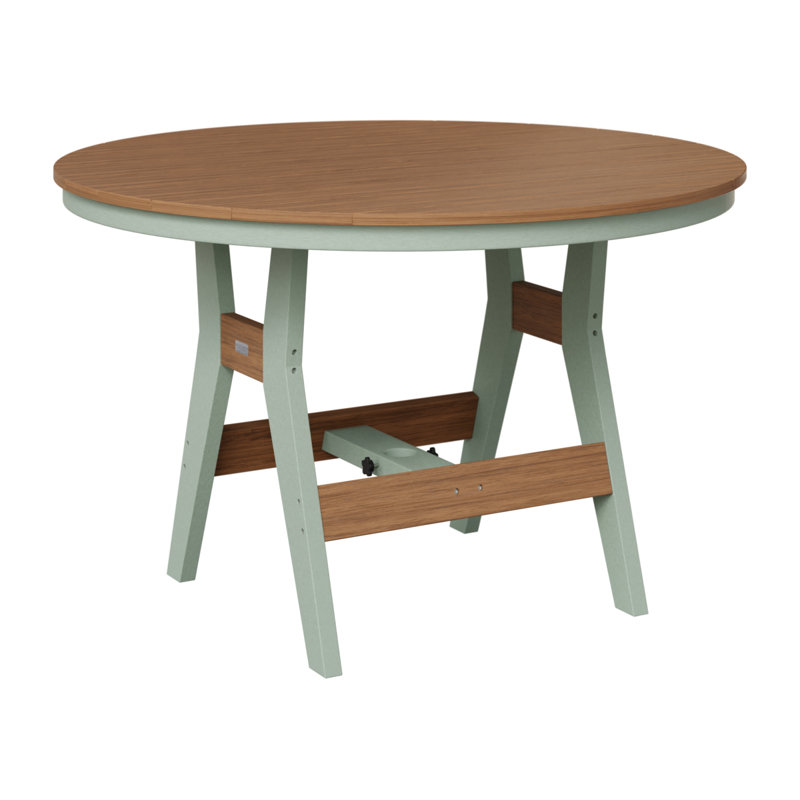 Harbor Outdoor Round Bar Table, Antique Mahogany, Seafoam