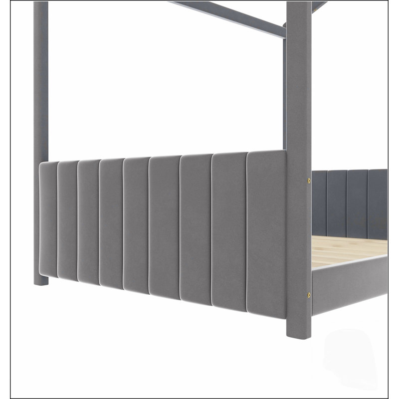 Lit cabane en velours avec toit pour enfants, structure robuste en pin et espace de jeu semi-fermé, idéal pour étudier et dormir.