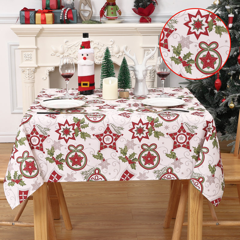 Christmas Tablecloth with Waterproof, Oil-Proof & Wipeable Finish | Wrinkle-Resistant Rectangle Cover, Star Design for Indoor/Outdoor Dining & Holiday Parties