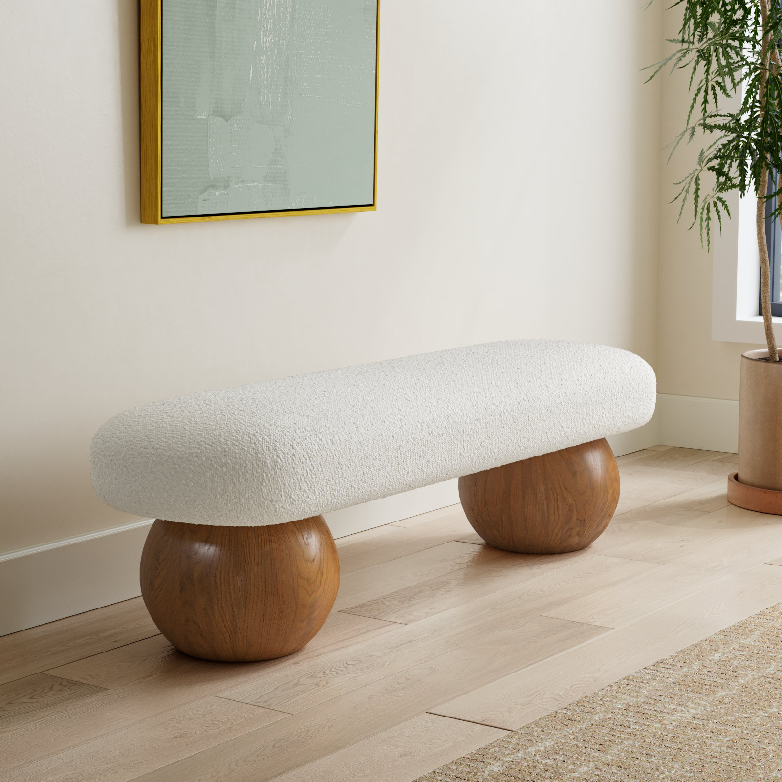 Bowie 60" Bedroom Bench, Cream, Brown