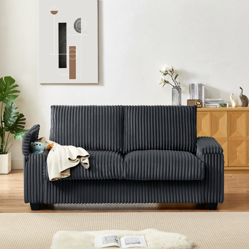 71''W  Corduroy Sofa Loveseat Couch With Storage and USB Port , Beige