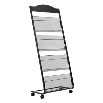 Brochure Display Rack, 4-Tier Magazine Literature Display Stand with Wheels, Movable Floor Standing Magazine Rack, Heavy Duty Newspaper Catalog Holders for Shop Exhibitions Office Craft Fairs