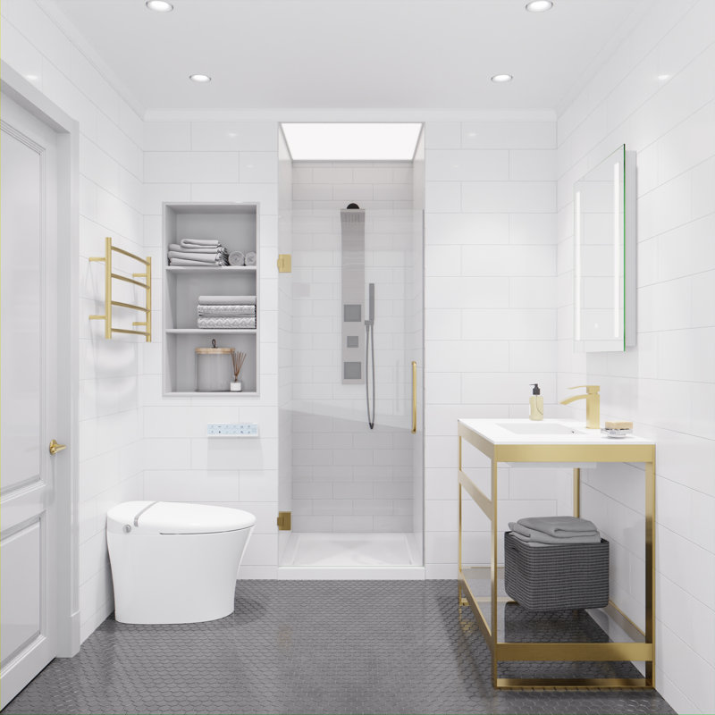 24” W x 70” H Frameless Shower Door, Brushed Gold