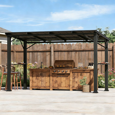 Pavillon de jardin permanent en métal X 12 pi Pavillon de jardin extérieur pour barbecue avec toit rigide et toit incliné