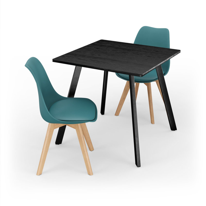 2 - Person Dining Set, Black Wood / Ocean