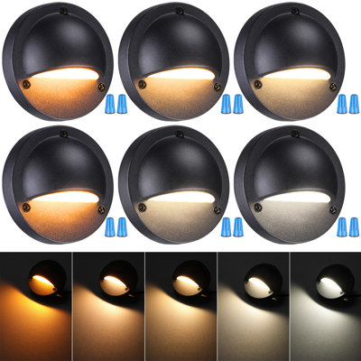 Projecteur DEL basse tension 3,74 po (9,5 cm), 5 CCT, 12-24 V CA/CC, montage en surface sur aluminium, éclairage d'escalier paysager, IRC 90, homologué UL, lentille en verre dépoli, noir