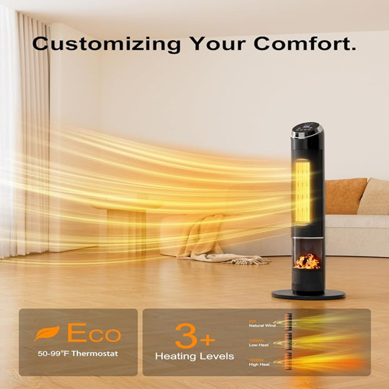 AKIRES 38In Tower Space Heater For Indoor Use,1500W Large Floor Portable Electric Heaters For Indoor Use,70° Oscillating Ptc Ceramic Heater With Thermostat,Remote,24H Timer For Bedroom Office Black