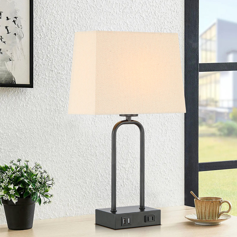 Jaira 18" Black Metal USB Table Lamp Set with Touch Control and Bulbs