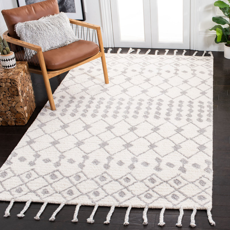Tapis ivoire / argent en laine touffeté à la main Aitkin Southwestern, Rectangle 4 pi x 6 pi