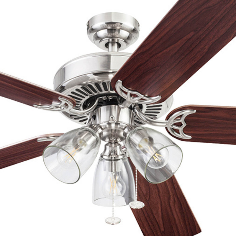 Ventilateur de plafond avec lumière Saybrook, Nickel satiné avec pales en chêne gris / noyer