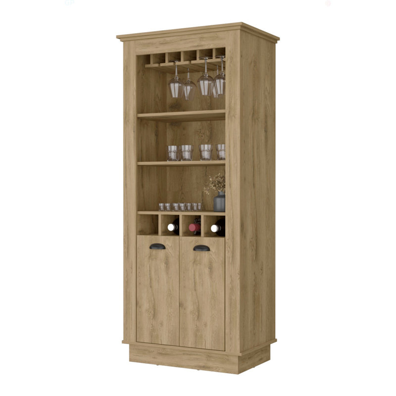 Macadamia 4-Built In Wine Rack Bar Cabinet, Brown