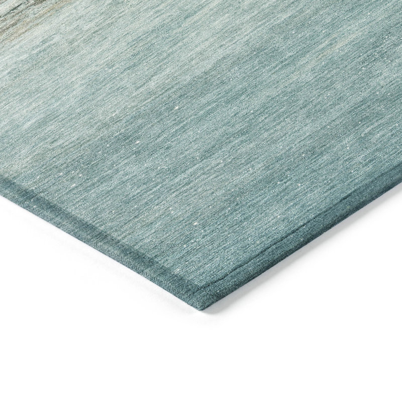 Tapis bleu sarcelle lavable à la machine intérieur / extérieur Xhevrie, Rectangle 9 pi x 12 pi