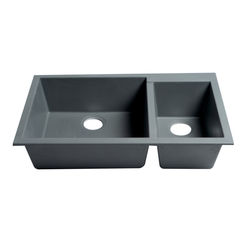 33.88'' L Double Bowl Granite Kitchen Sink, Titanium