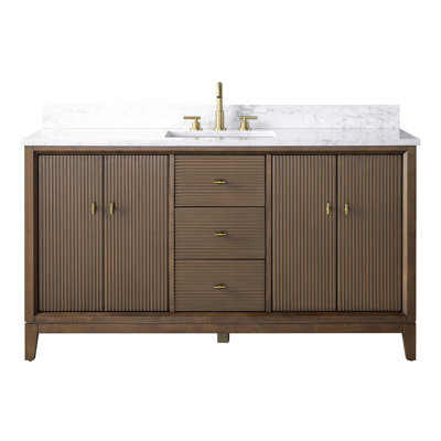 Ensemble de meuble-lavabo autoportant 60 po avec plateau en marbre Caldwell