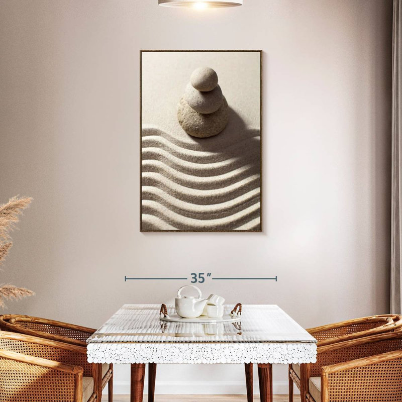 Blanc zen, 29 po x 43 po, Cadre flottant noyer