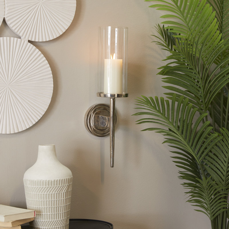 Applique murale en aluminium et métal avec support en verre, Argent
