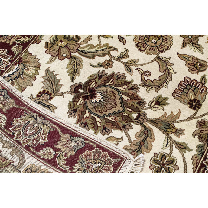 Hand-Knotted High-Quality Ivory and Red Area Rug