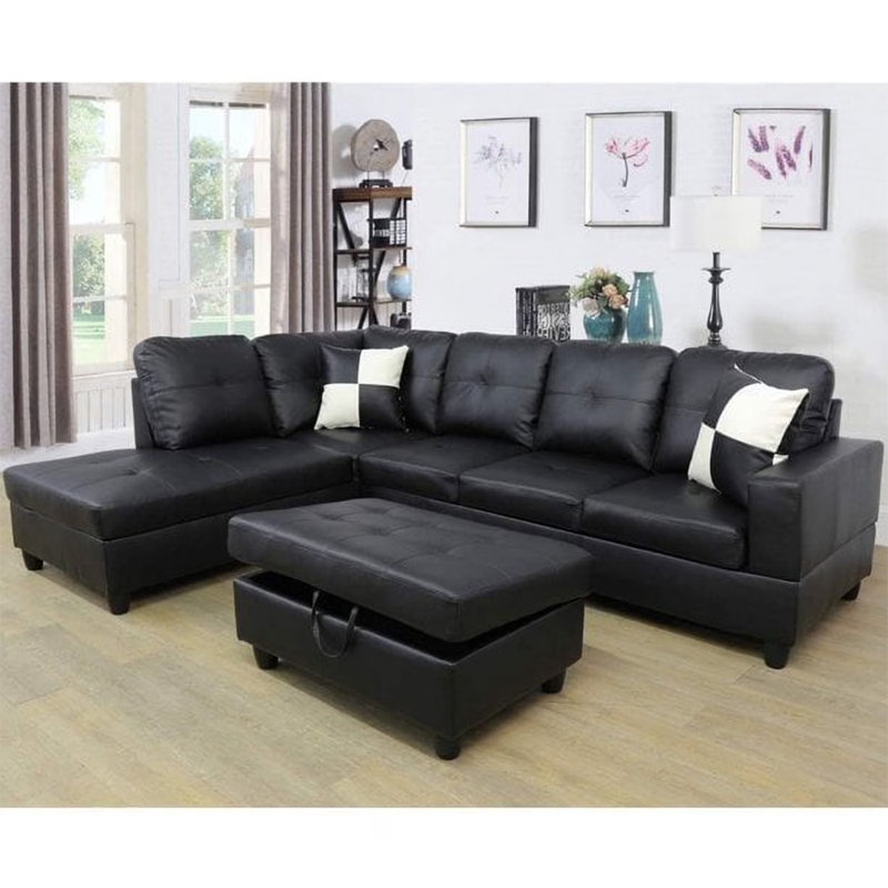 Canapé modulaire 3 pièces en similicuir 3 pièces, Similicuir noir