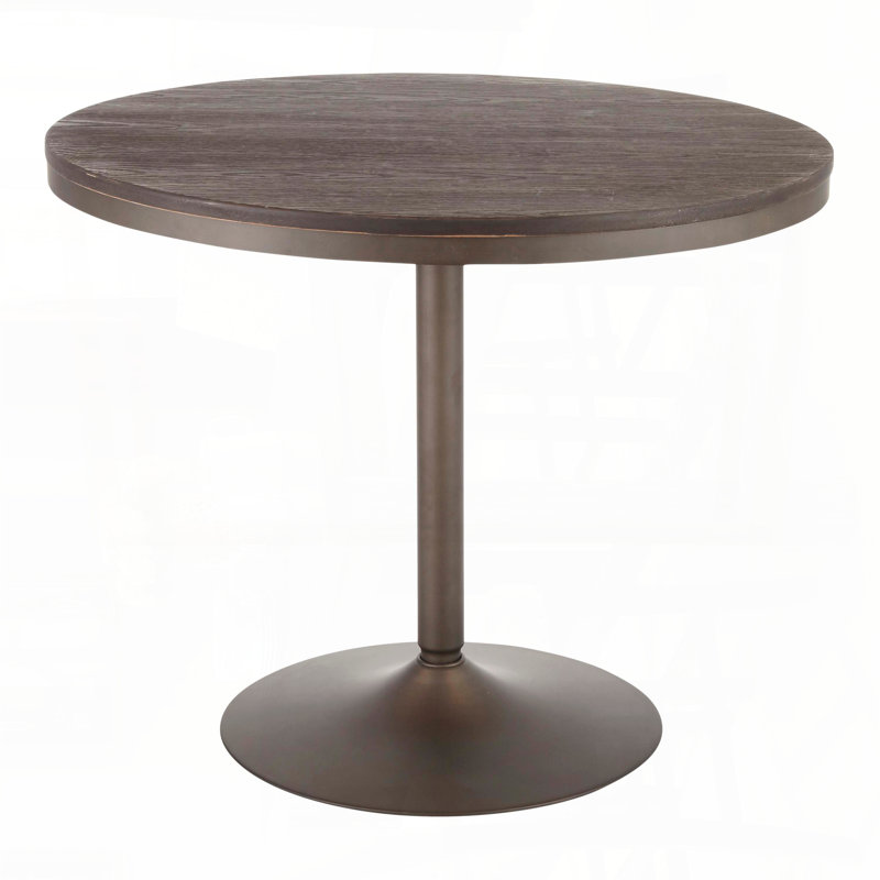 Table de salle à manger industrielle - Base en métal antique et plateau en bambou espresso, H 29,75 po x L 36 po x l 36 po
