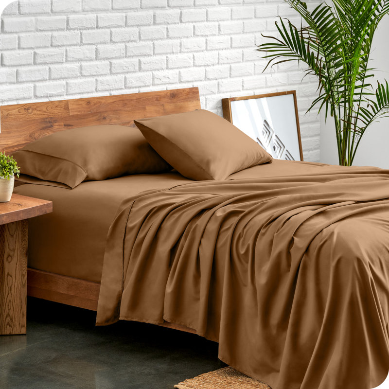 Microfiber Sheet Set, Brown, King Sheet Set with 2 Pillowcases