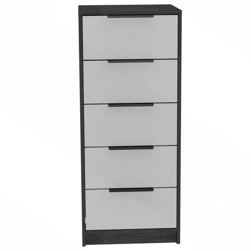 Commode rectangulaire à 5 tiroirs, commode rectangulaire en wengé noir et chêne clair, Blanc