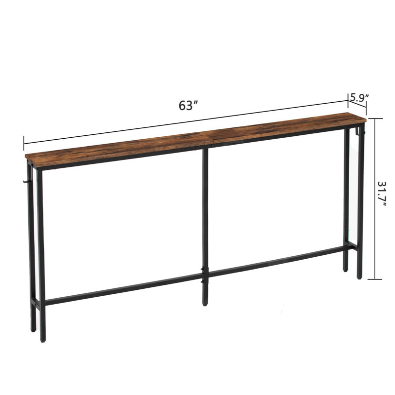 Console, table de canapé étroite de 63 po, table de vestibule, table de couloir robuste pour plantes, noir, Brun
