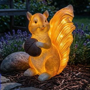 Solar Squirrel Figurine Outdoor Light Resin Glass Fibre Garden Landscape Lamp With Remote