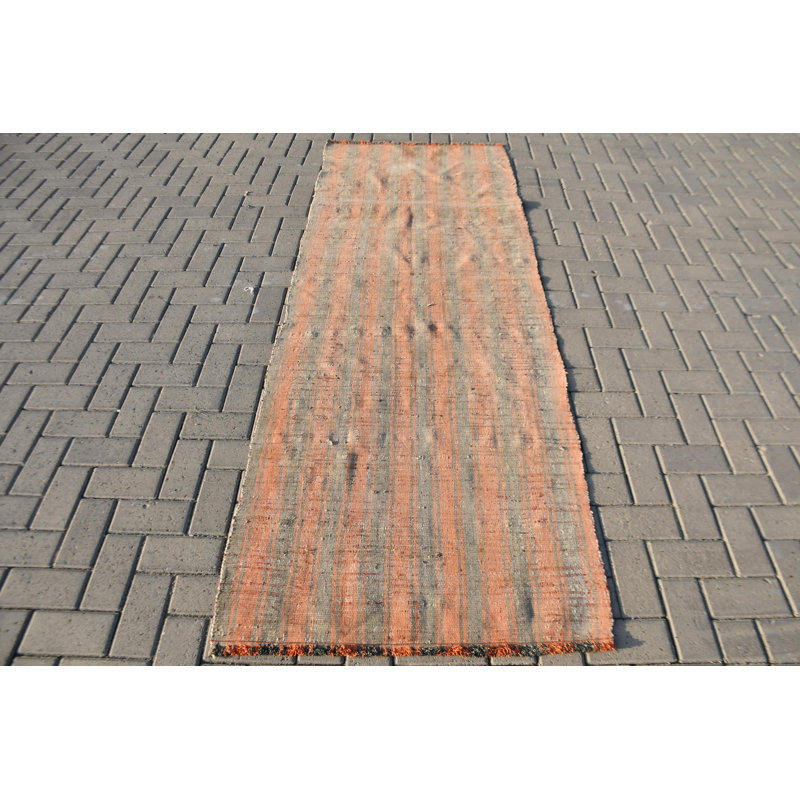Tapis de couloir turc tissé à la main à motif orange terreux unique pour décoration rustique rose / gris
