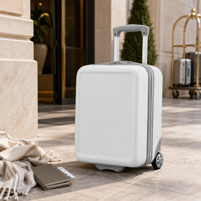 White Fathead Underseater Carry-On, Airline-Approved Durable ABS Hardshell with RightHeight Adjustable Handle, Customizable with Favorite Sports or Character Decals