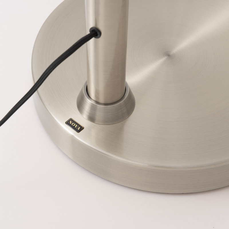 Lampe de chevet arquée Float 75 po H, abat-jour cylindrique en toile de jute, nickel satiné, Satin Nickel, Jute