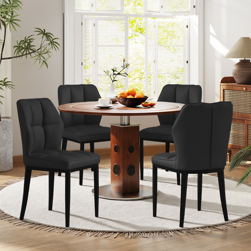 Faux Leather Dining Chairs, Upholstered Wide Backrest High Back Kitchen Chairs, Black