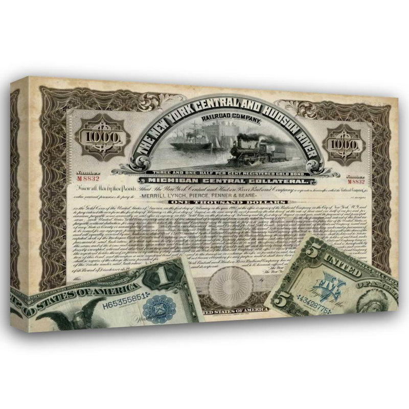 Art sur toile tendue par Trinx Vision Studio, titre: Antique Stock Certificat I, H 35 po x l 48 po