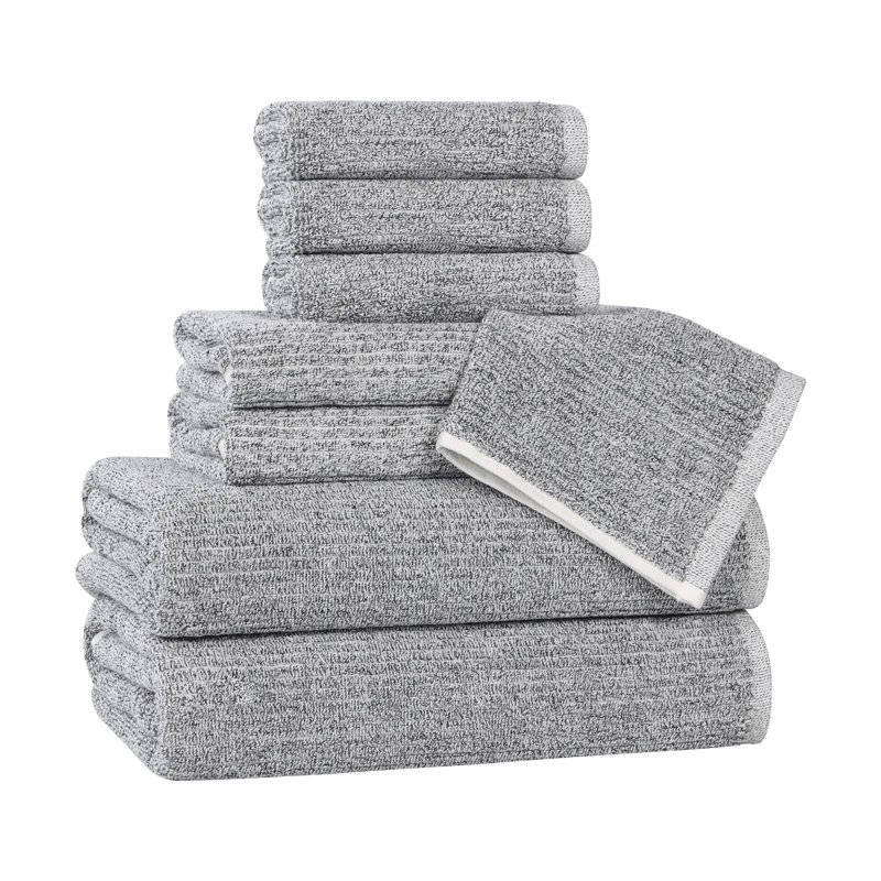 Destin Viscose Cotton Blend Medium Weight Textured Ribbed 8 Piece Towel Set, Charcoal
