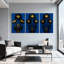 Abstrait bleu, motif floral noir et or, ensemble de 3 impressions sur toile-306298928