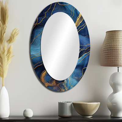 Miroir mural bleu et doré - Miroir mural ovale bleu