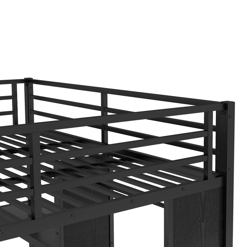 Structure de lit superposé avec garde-robe intégrée, lit superposé en métal avec bureau pliable