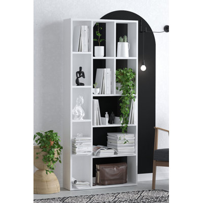 Modern White Bookshelf, 29.5 x 67.0 x 7.1 inches | 100% Melamine Coated Particle Board, Elegant Solid Color Design | Perfect for Home or Office, Stylish Storage Solution for Books & Decor