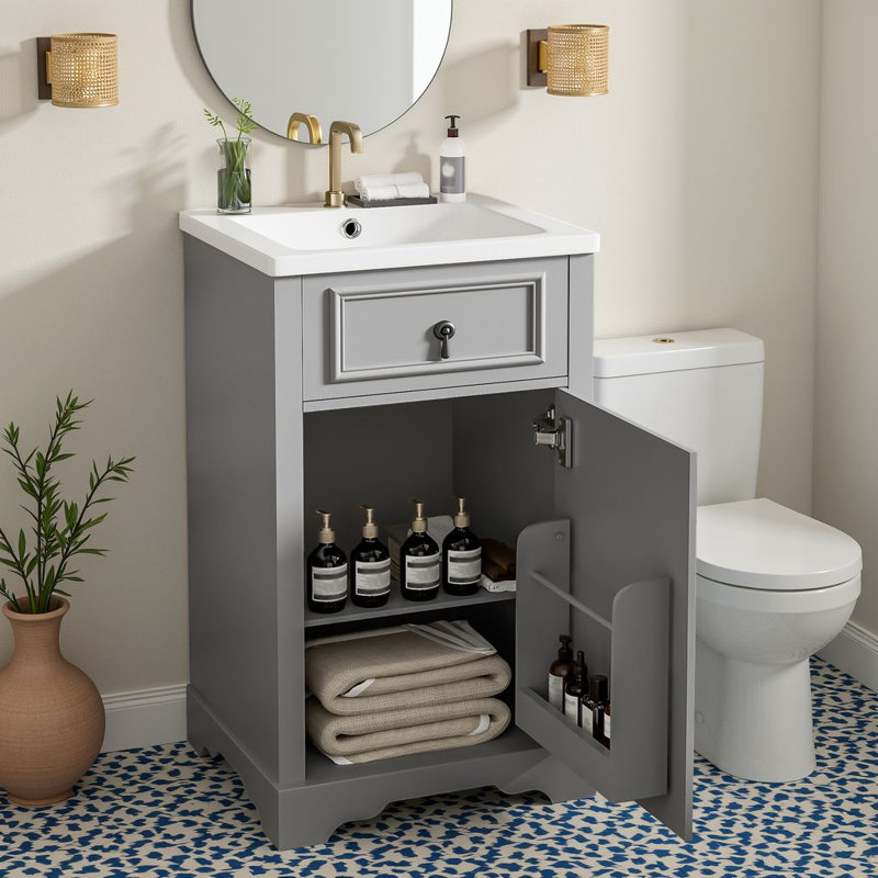 20" Freestanding Single Bathroom Vanity With Ceramic Sink & Soft-Close Door, Gray