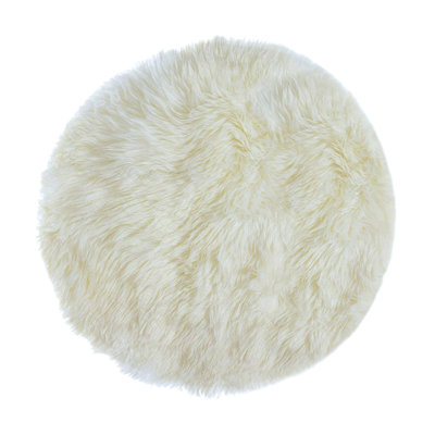 Round Colello Solid Color Handmade Sheepskin Area Rug in Natural