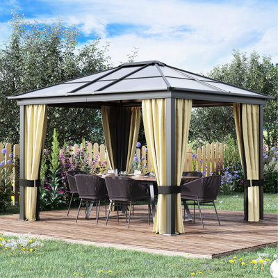 10X12 Gazebo With Polycarbonate Roof, Aluminum Frame For Garden Enjoyment Roof & Frame, Perfect Backyard,