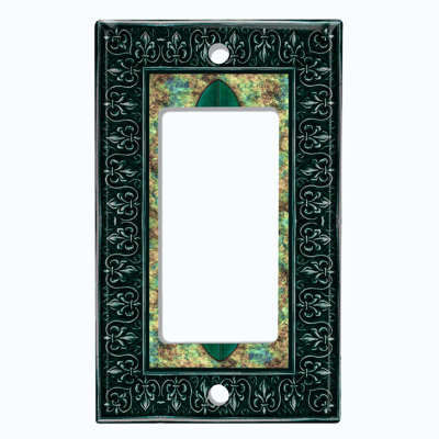 Metal Light Switch Plate Outlet Cover (Fleur De Lis Green Purple - Single Rocker)