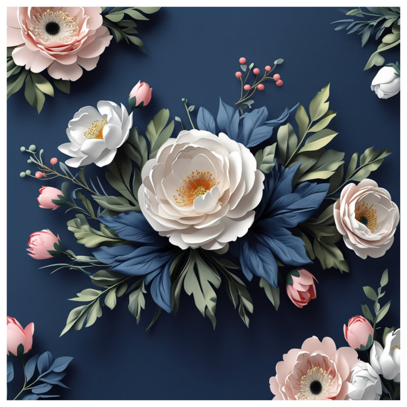 Rideaux de douche à pivoines blanches et feuillage extra long, 70in W x 72in H