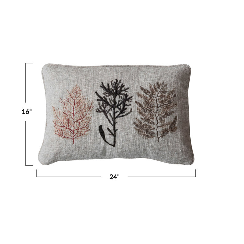 Multicolor Cotton Blend Botanical Embroidered Lumbar Pillow