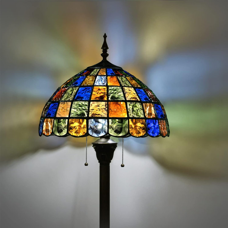 Tiffany Style Floor Lamp With Stained Glass Shade, Antique Pole Design, And Zipper Switch Control For Living Room, Study, Or Office Lighting